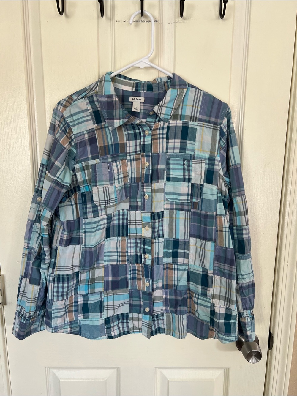 L.L.Bean Patchwork Madras Plaid Cotton Button Down Shirt Large